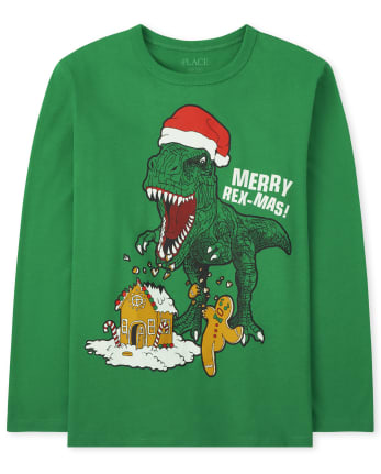 Camiseta estampada Merry Rex-Mas para niños