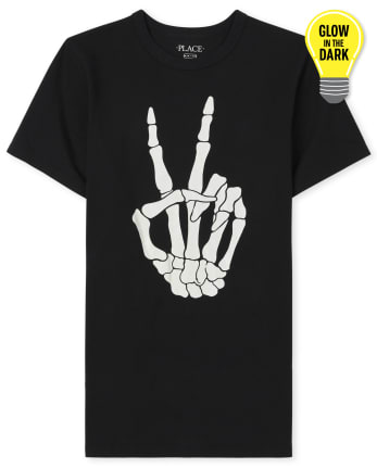 Camiseta unisex con estampado de esqueleto de paz resplandeciente para niños