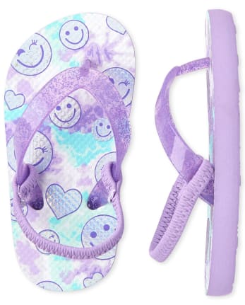 Toddler Girls Happy Face Flip Flops And Rainbow Tie Dye Flip Flops 2-Pack