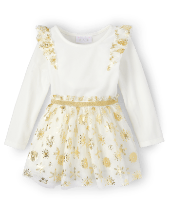 Baby And Toddler Girls Snowflake Knit To Woven Dress
