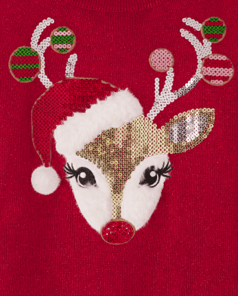 Baby And Toddler Girls Sequin Reindeer Sweater Dress