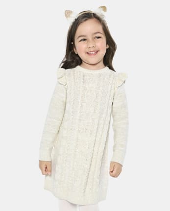 Baby And Toddler Girls Cable Knit Ruffle Sweater Dress