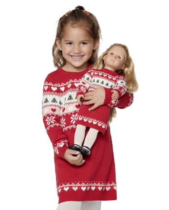 Doll Mommy And Me Christmas Fairisle Sweater Dress