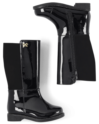 Toddler Girls Faux Patent Leather Jeweled Bow Tall Boots The