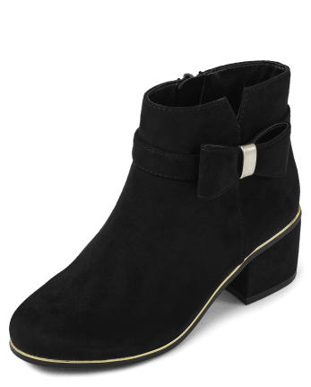 Girls Faux Suede Bow Heel Booties | The Children's Place - BLACK