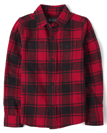 Boys Matching Family Buffalo Plaid Flannel Button Down Shirt