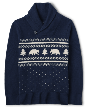 Boys Bear Fairisle Shawl Neck Sweater