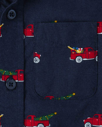 Camisa con botones de popelina con diseño de camión navideño para bebés y niños pequeños