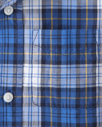 Chemise boutonnée en popeline à carreaux pour garçon