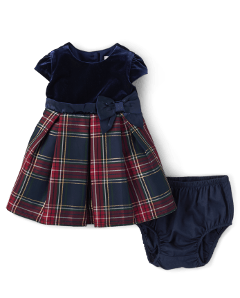 Baby Girls Plaid Knit To Woven Dress