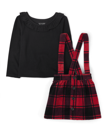Toddler Girls Plaid Pinafore 2-Piece Set