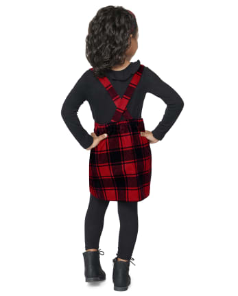 Toddler Girls Plaid Pinafore 2-Piece Set