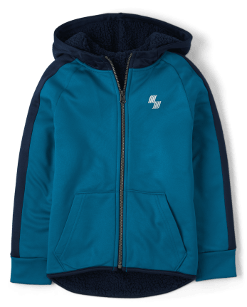 Boys Moisture Wicking Colorblock Fleece Sherpa Lined Zip Up Hoodie