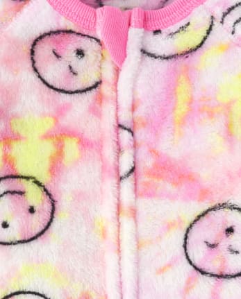 Baby And Toddler Girls Tie Dye Happy Face Fleece One Piece Pajamas