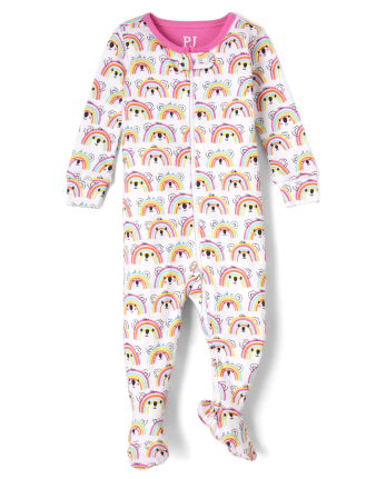 Baby And Toddler Girls Rainbow Koala Snug Fit Cotton One Piece Pajamas - white