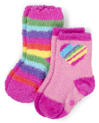 Toddler Girls Rainbow Heart Cozy Socks 2-Pack