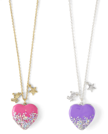Paquete de 2 collares con medallón BFF con corazón de unicornio para niñas