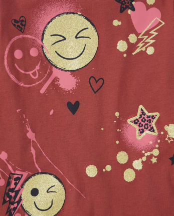 Camiseta con estampado de cara feliz para niñas