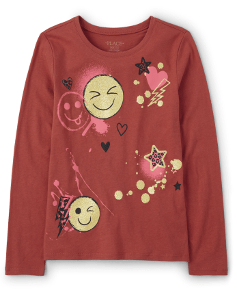 Camiseta con estampado de cara feliz para niñas