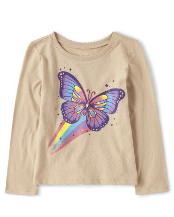 T-shirt graphique papillon arc-en-ciel pour bébés et petites filles
