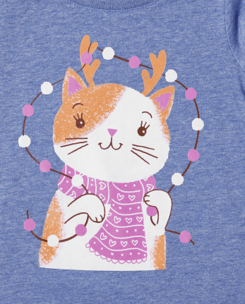 Camiseta con gráfico de gato para bebés y niñas pequeñas
