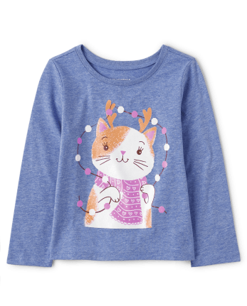 Camiseta con gráfico de gato para bebés y niñas pequeñas