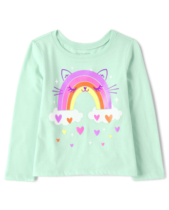 Baby and Toddler Girls Rainbow Cat Graphic Tee