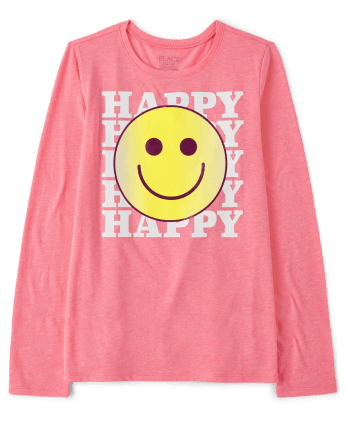 Girls Happy Face Graphic Tee