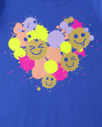 Girls Happy Face Heart Graphic Tee