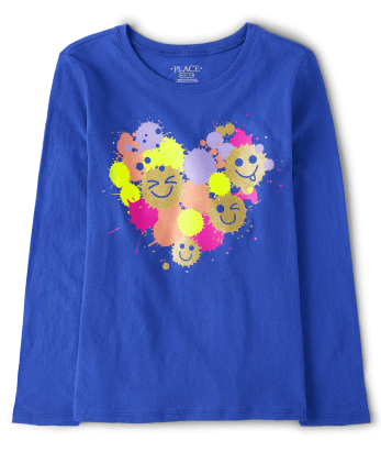 Girls Happy Face Heart Graphic Tee