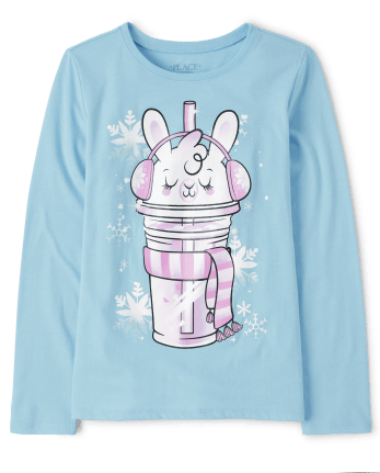 Camiseta con estampado de bebida de llama para niñas