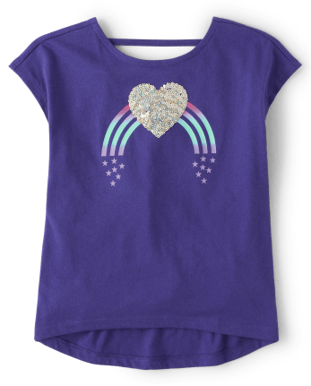 Girls Sequin Graphic Cut Out Top
