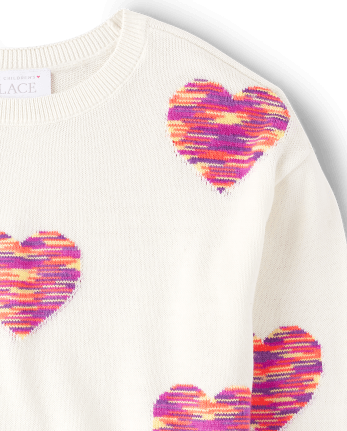 Girls Rainbow Space Dye Heart Sweater