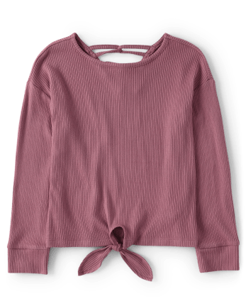 Girls Ribbed Tie Front Top
