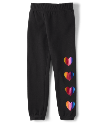 Girls Foil Rainbow Heart Jogger Pants