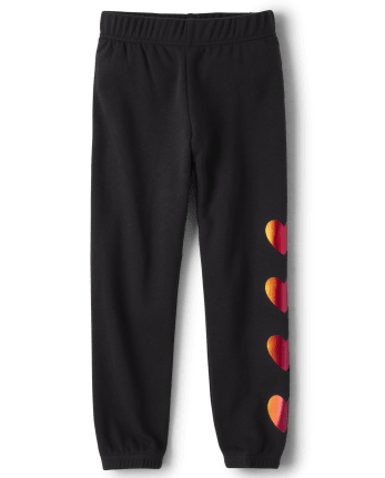 Girls Foil Rainbow Heart Jogger Pants