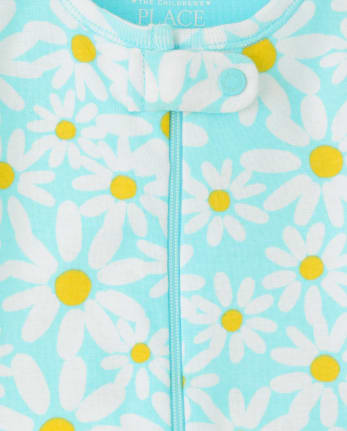 Pijama de algodón de una pieza de ajuste ceñido con girasoles y margaritas para bebés y niñas pequeñas