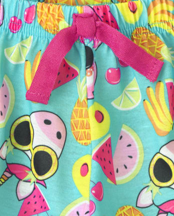 Girls High Low Pajama Tank Tops, Tropical Leaf Pajama Shorts And Fruit Pajama Shorts 4-Piece Set