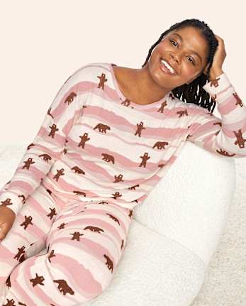 Pijama de punto con suéter de oso familiar a juego para mujer