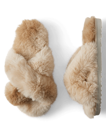 Pantuflas cruzadas de piel sintética para mujer