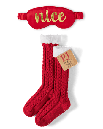 Conjunto de accesorios de 2 piezas de calcetines y antifaz reversibles Naughty Nice para mujer