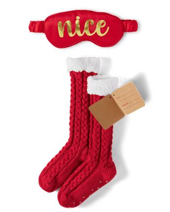 Conjunto de accesorios de 2 piezas de calcetines y antifaz reversibles Naughty Nice para mujer