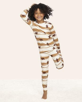 Pijama unisex de algodón con diseño de oso familiar a juego para niños