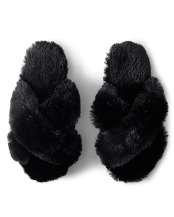 Pantuflas cruzadas de piel sintética para mujer