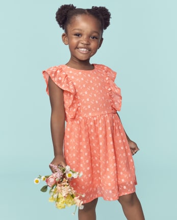 Baby And Toddler Girls Short Sleeve Floral Flutter Dress | The Children ...