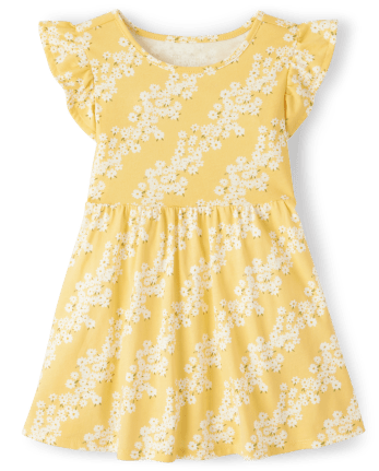 Baby And Toddler Girls Short Flutter Sleeve Daisy Print Knit Babydoll ...