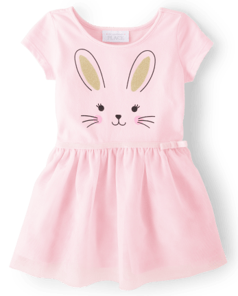 Baby And Toddler Girls Bunny Knit To Woven Dress