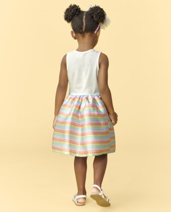 Baby And Toddler Girls Striped Lace Knit To Woven Dress