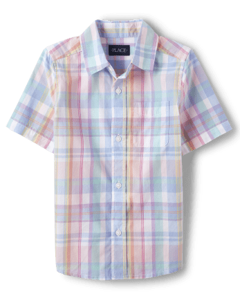 Boys Short Sleeve Plaid Poplin Button Down Shirt | The Children's Place ...