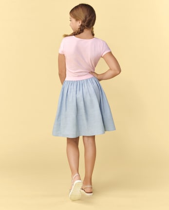 Girls Bunny Knit To Woven Dress